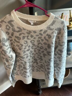 Madison Cream Crewneck Sweater with Gray Leopard Print
